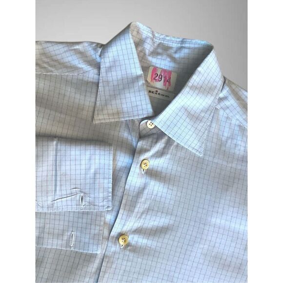 Kiton Shirt Mens‎ 15.5 39 Blue Long Sleeve Button Up Gingham Plaid Cotton Office - Picture 1 of 9